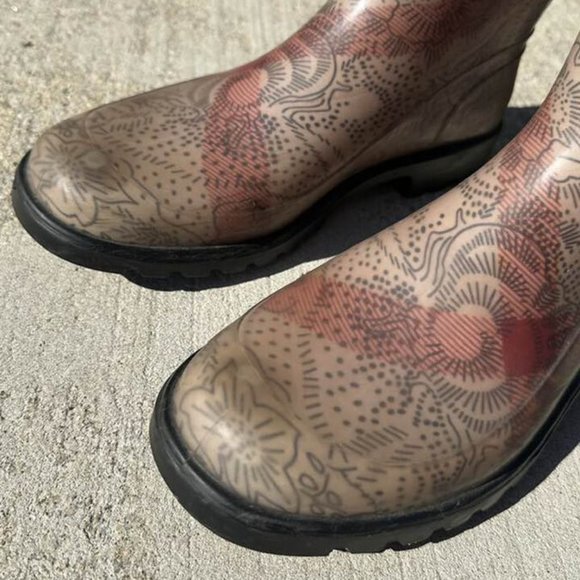 Burberry Paisley Flower Nova Check Rain Boot - Size 37 - Picture 8 of 9